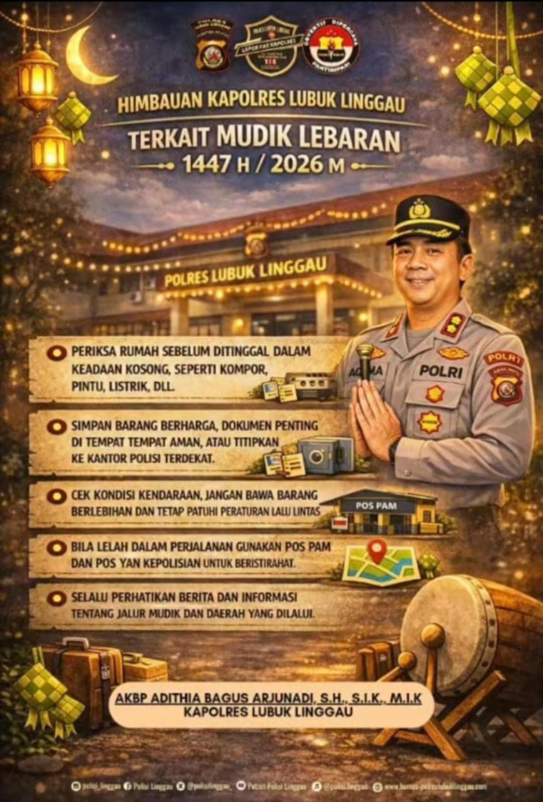 Kapolres Lubuklinggau Imbau Warga Perhatikan Keamanan Rumah dan Kendaraan Saat Mudik Lebaran 1447 H