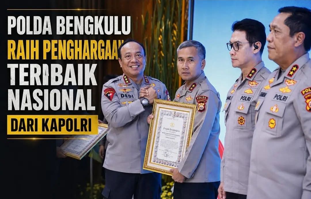 Polda Bengkulu Raih Penghargaan Kinerja Terbaik Nasional 2025 dari Kapolri
