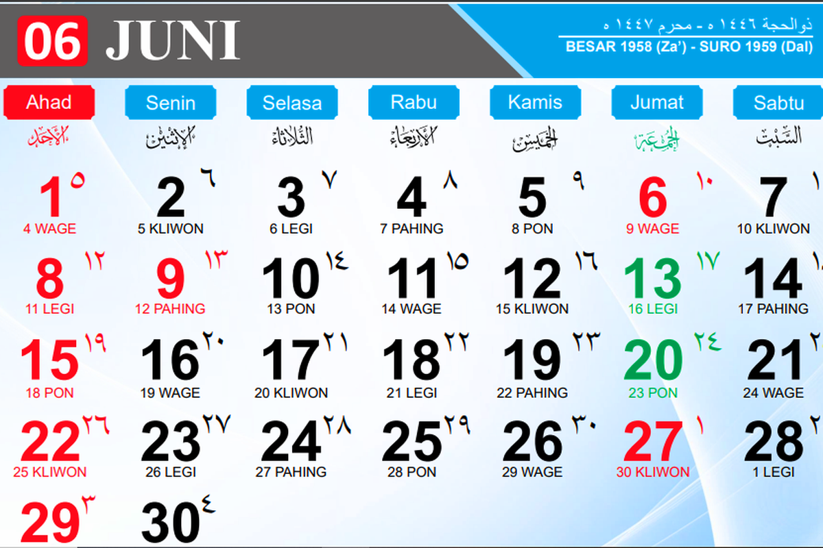 Kalender Juni 2025: Tanggal Merah, Cuti Bersama, dan Long Weekend