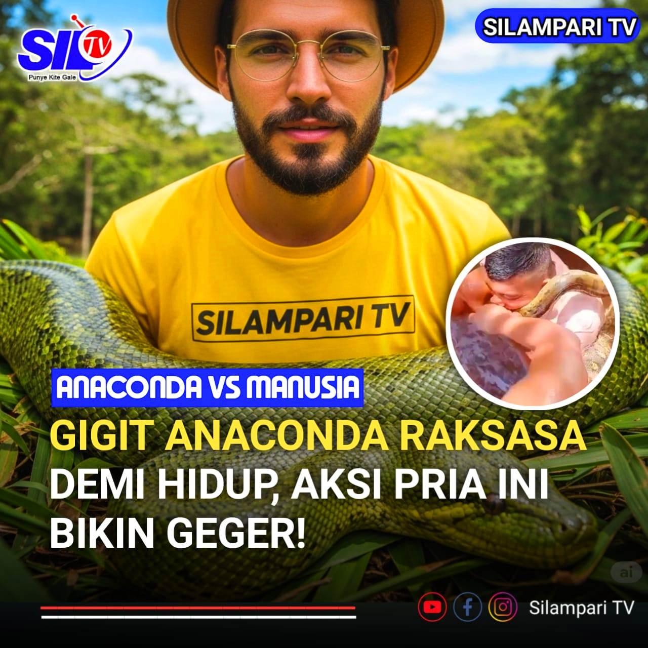 Gigit Anaconda Raksasa demi Hidup, Aksi Pria Ini Bikin Ngeri!