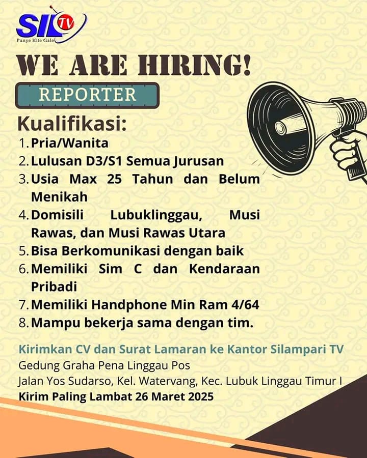 Silampari TV Buka Lowongan Kerja! Kesempatan Berkarier sebagai Reporter dan Editor