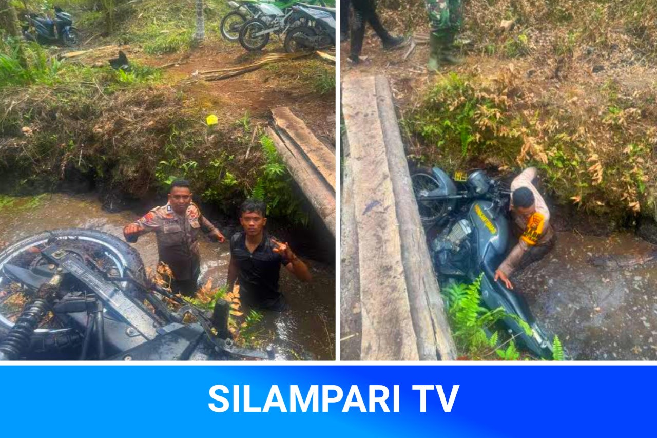 Perjuangan Tak Selalu Mulus, Polisi di Inhil Tergelincir Masuk Parit Saat Menuju Titik Api Karhutla.