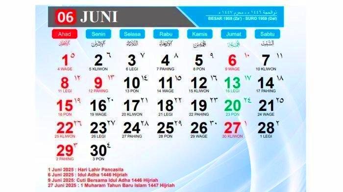 Kalender Juni 2025: Weton Jawa Lengkap dan Jadwal Libur Nasional Terbaru