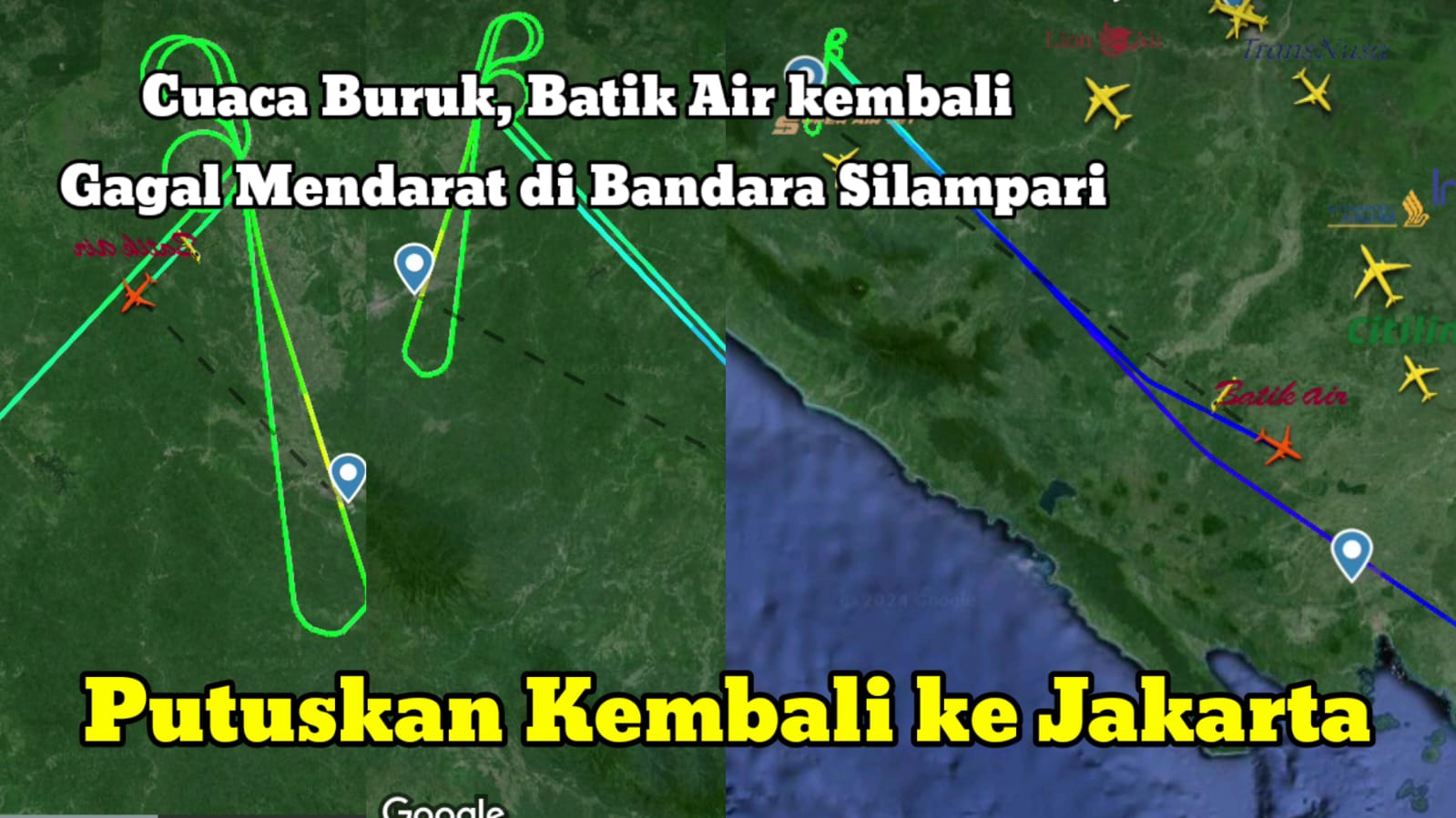 BREAKINGNEWS! Cuaca Buruk, Batik Air kembali Gagal Mendarat di Bandara Silampari dan Kembali ke Jakarta