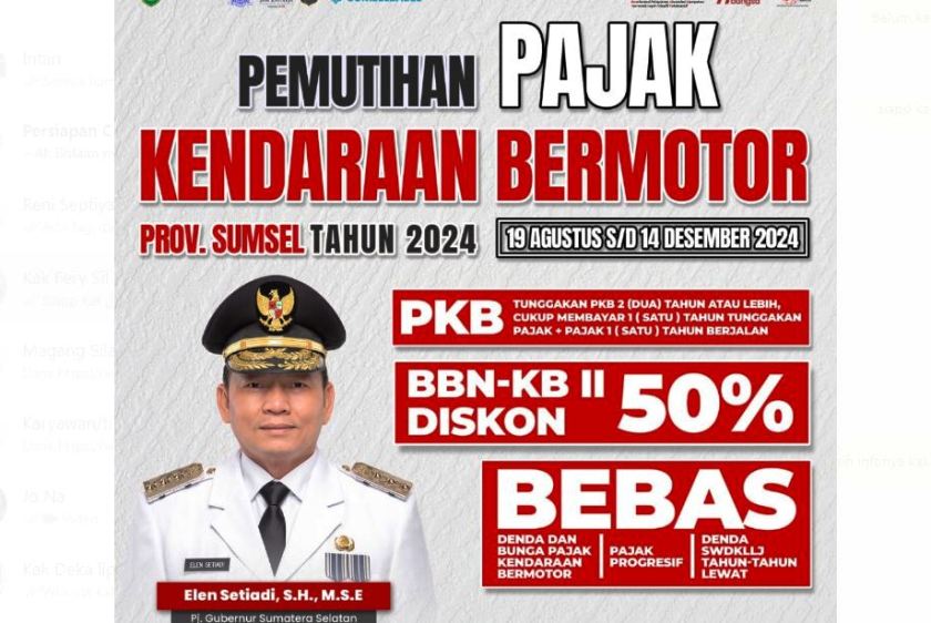 Sudah Diluncurkan, Pemutihan Pajak Kendaraan Bermotor Pemprov Sumsel Hingga 14 Desember 2024