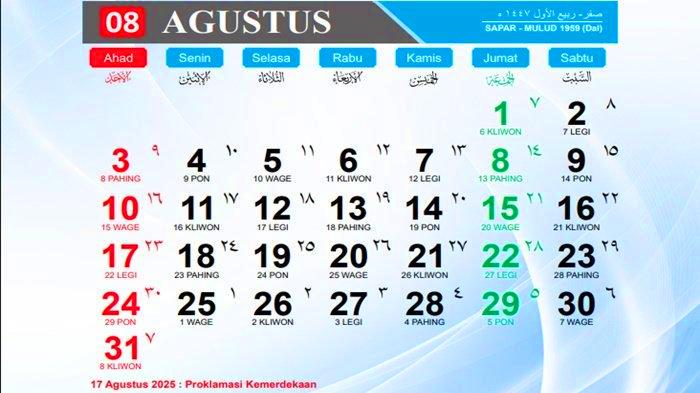 Kalender Agustus 2025: Ini Daftar Hari Libur Nasional dan Hari Besar Sepanjang Bulan