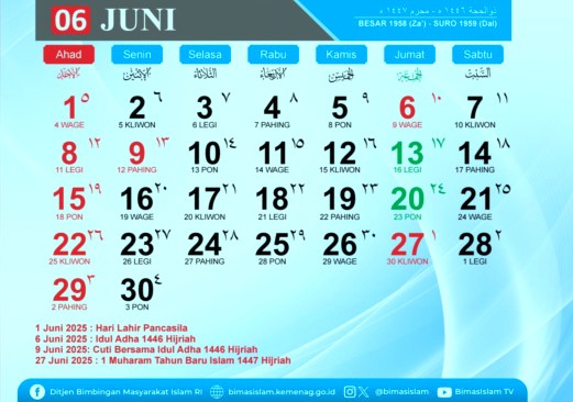 Kalender Juni 2025, 6 dan 27 Juni 2025 Memperingati Hari Apa? 