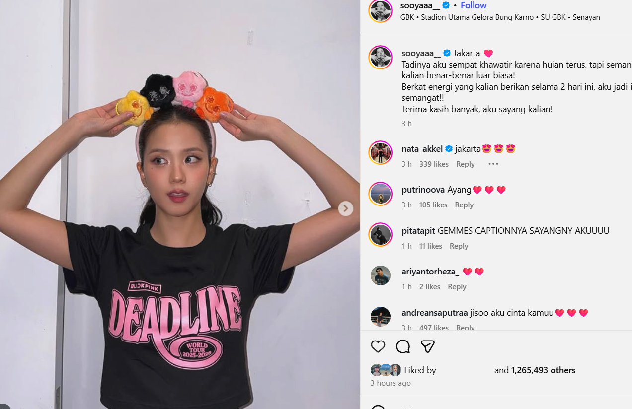 Jisoo Ungkap Rasa Haru Usai Konser BLACKPINK di Jakarta: “Kalian Bikin Aku Semangat!