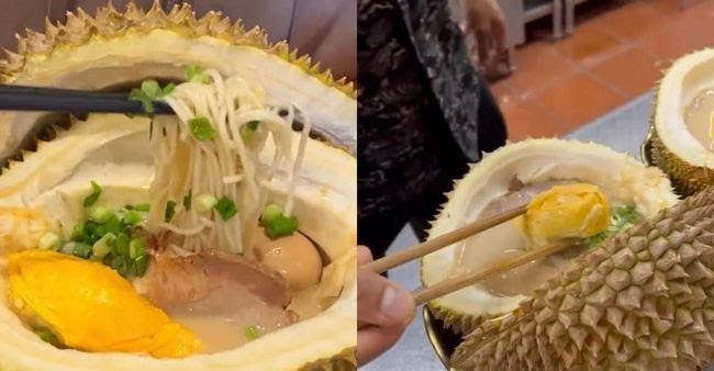 Unik! Ramen Disajikan dalam Buah Durian Utuh Beserta Topping Durian