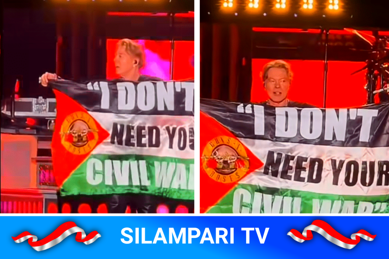Vokalis Guns N’ Roses Dukung Palestina di Konser Kolombia, Axl Rose Kibarkan Bendera Palestina.