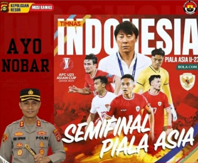 Gelar Nobar Piala Asia U-23 Indonesia Vs Ubekiztan DiMabes Polres Musi Rawas