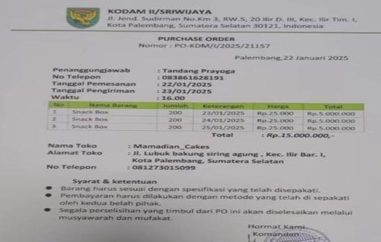 Kodam II Sriwijaya Tegas Tindaklanjuti Orderan Fiktif yang Resahkan UMKM Kuliner Palembang