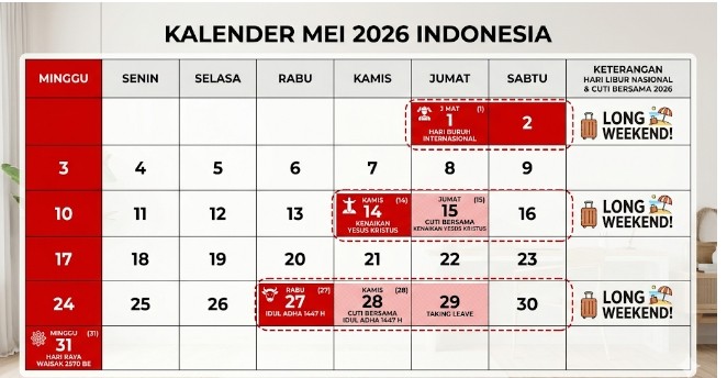 Catat! Hari Buruh 2026 Jatuh di Jumat, Ini Peluang Libur Panjang yang Bisa Dimanfaatkan