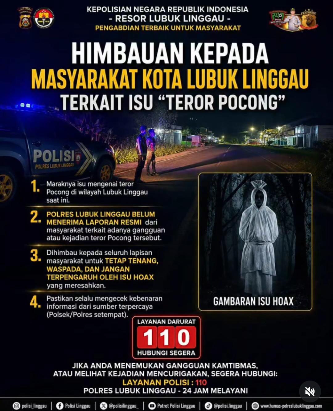 Polres Lubuk Linggau Himbau Warga Tetap Tenang Hadapi Isu Teror Berkedok Pocong