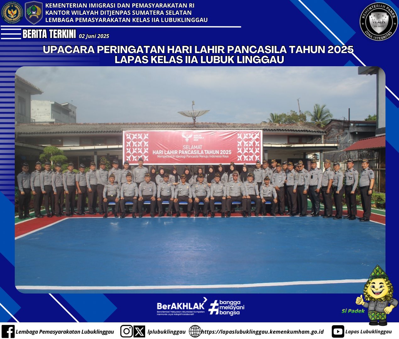 Lapas Kelas IIA Lubuklinggau Peringati Hari Lahir Pancasila 2025 dengan Upacara Khidmat