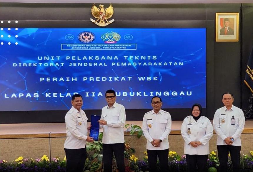 Lapas Kelas IIA Lubuklinggau Terima Penghargaan dari Direktorat Jenderal Pemasyarakatan Capaian Satker WBK