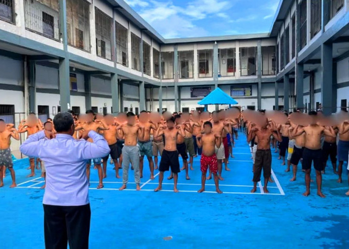 Lapas Lubuklinggau Gelar Senam Pagi, Warga Binaan Blok Diponegoro Tampak Antusias