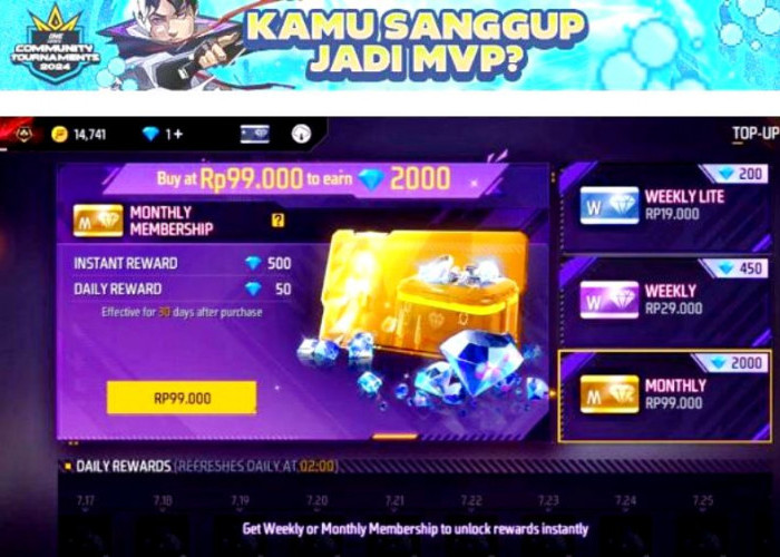 Klaim Ribuan Diamond Gratis, Begini Cara Top Up Membership Bulanan Free Fire