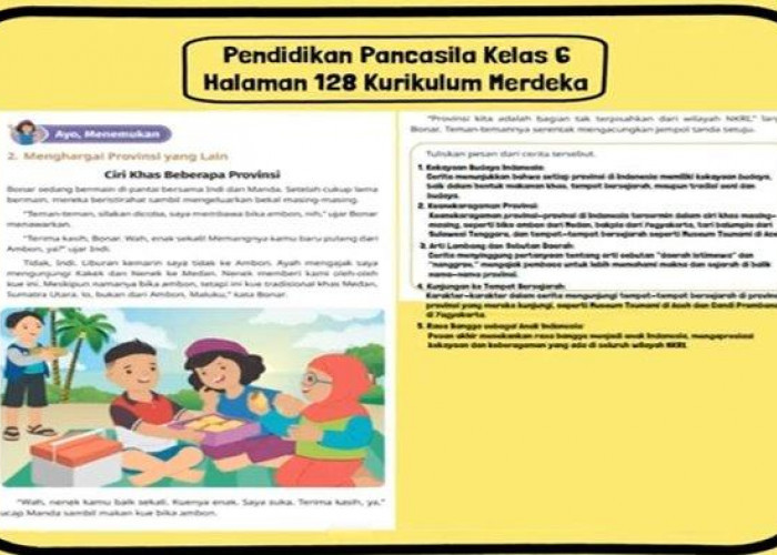 Kunci Jawaban Pendidikan Pancasila Kelas 6 SD Halaman 128 Kurikulum Merdeka, Pesan Cerita  Daerah