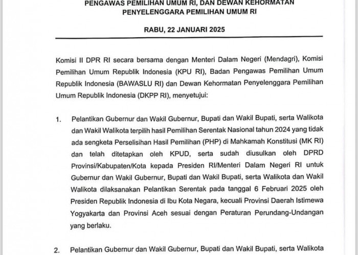 Pelantikan Serentak Gubernur dan Wagub, Bupati dan Wabup, serta Walikota dan Wawako pada 6 Februari 2025 oleh 