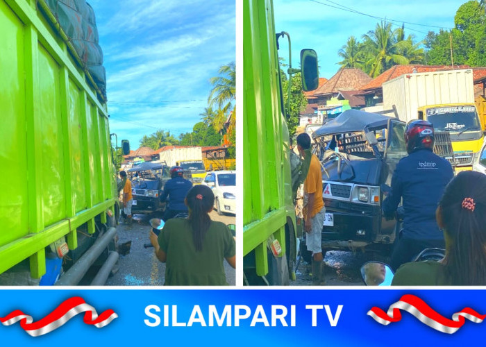 Jalan Rusak Jadi Biang, Mobil Pick Up Tabrak Truk Fuso di Desa Suro Musi Rawas.