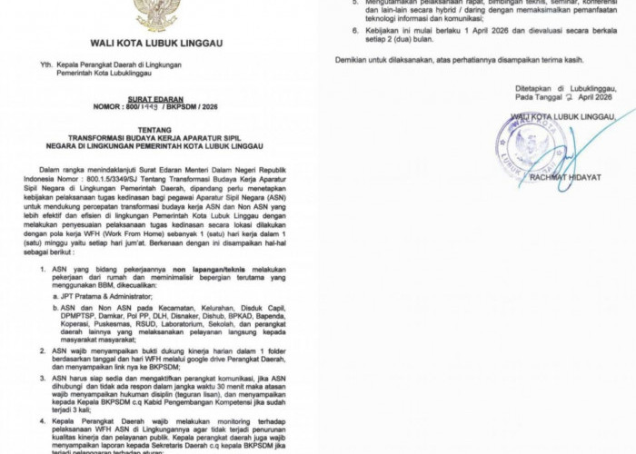 Pemkot Lubuk Linggau Terapkan WFH Setiap Jumat bagi ASN