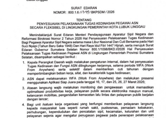 Penyesuaian Sistem Kerja ASN Lubuk Linggau Selama Nyepi dan Idul Fitri 2026