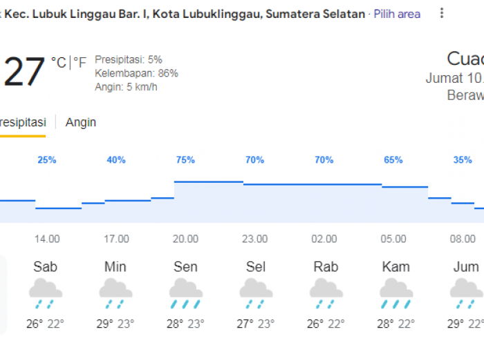 Prakiraan Cuaca Sumsel Hari Ini, 24 Januari 2025: Hujan Ringan hingga Sedang, Suhu 17-30 Derajat Celsius