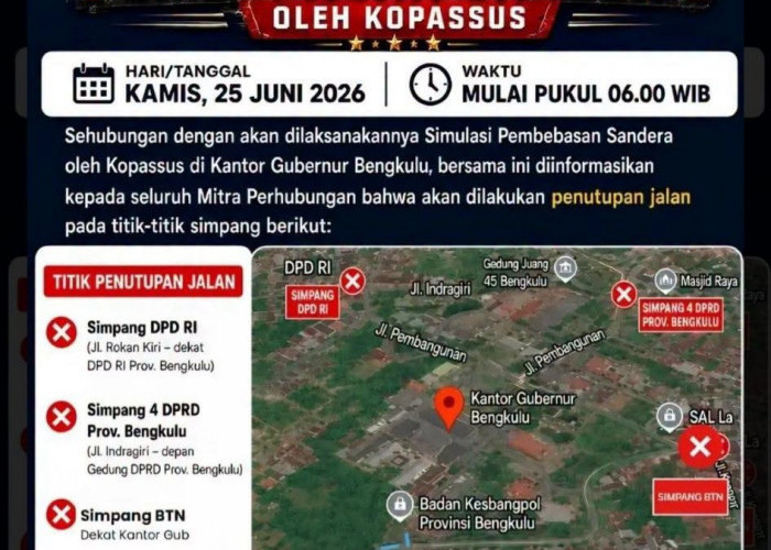 Simulasi Pembebasan Sandera oleh Kopassus, Sejumlah Ruas Jalan di Sekitar Kantor Gubernur Bengkulu Ditutup