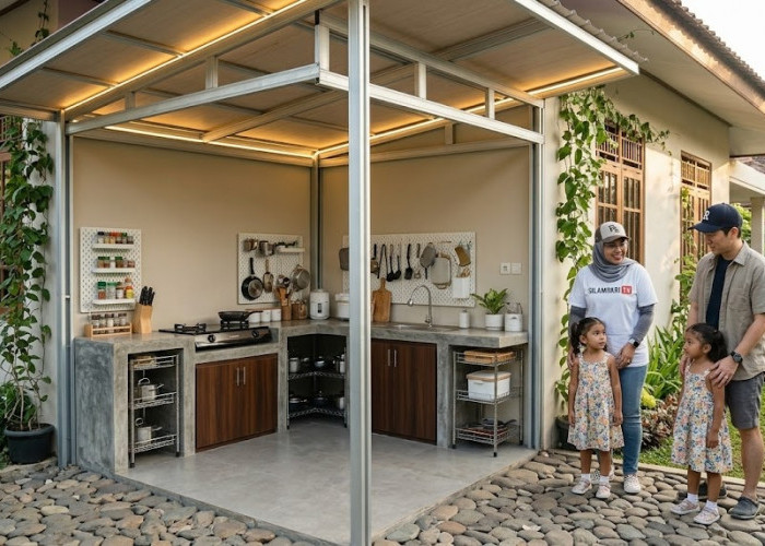 9 Desain Dapur Kecil Baja Ringan di Sudut Belakang Rumah yang Fungsional dan Estetis