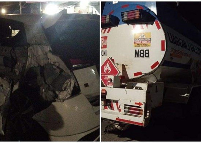 Kecelakaan di Lubuklinggau Mobil Toyota Yaris VS Truk Tangki 2 Korban di Larikan Ke Rumah Sakit