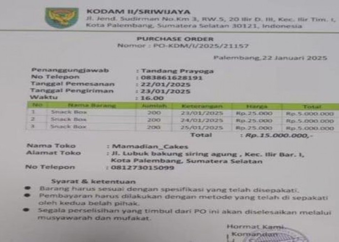 Kodam II Sriwijaya Tegas Tindaklanjuti Orderan Fiktif yang Resahkan UMKM Kuliner Palembang