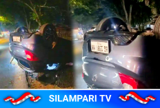 Pengemudi Brio di Lubuklinggau Tabrak Dua Pengendara Motor Sekaligus, Mobil Terbalik Usai Hantam Tiang Listrik